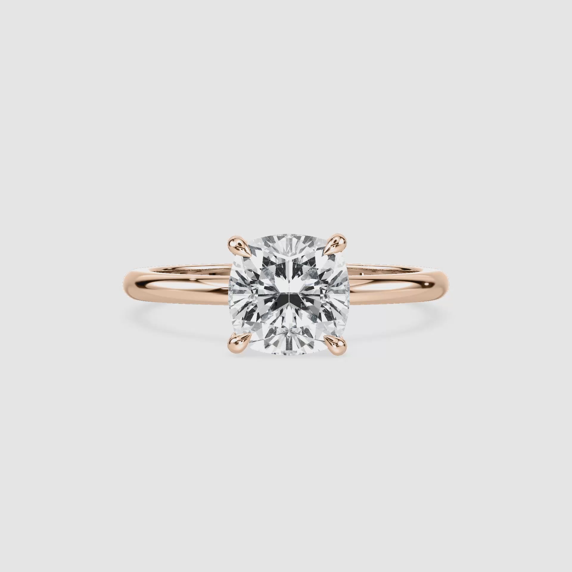 Video laden: Clara Solitaire Verlobungsring – Kissenschliff – Roségold – Video