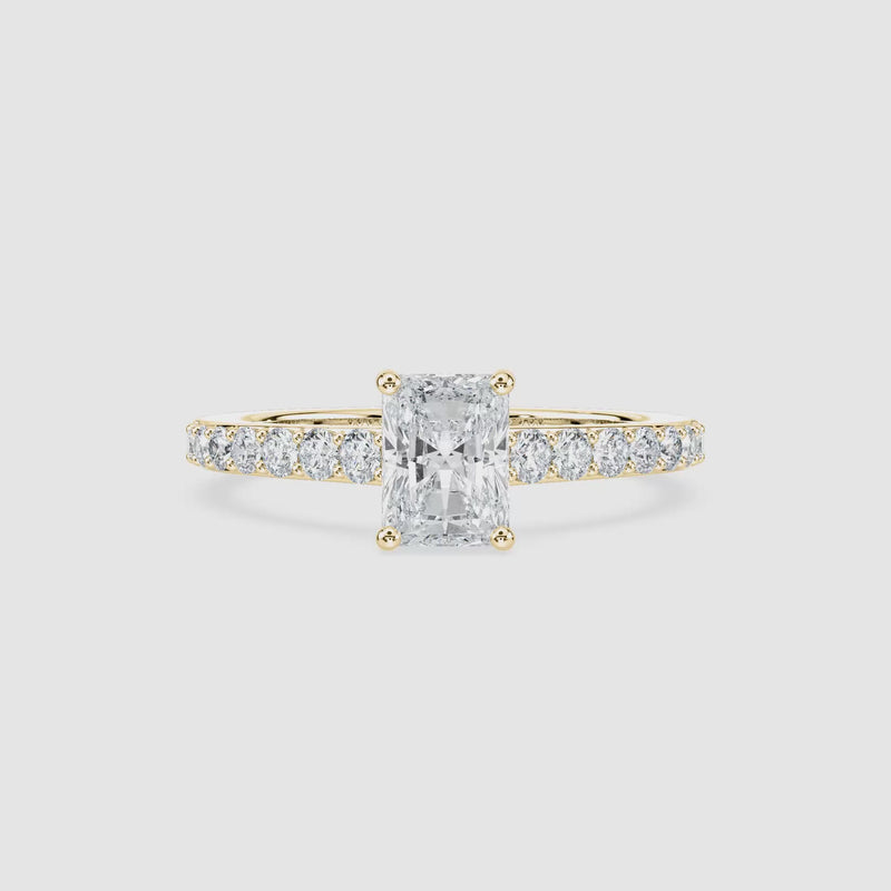 Hannah Hidden Halo Verlobungsring – Radiantschliff – Gelbgold – Video
