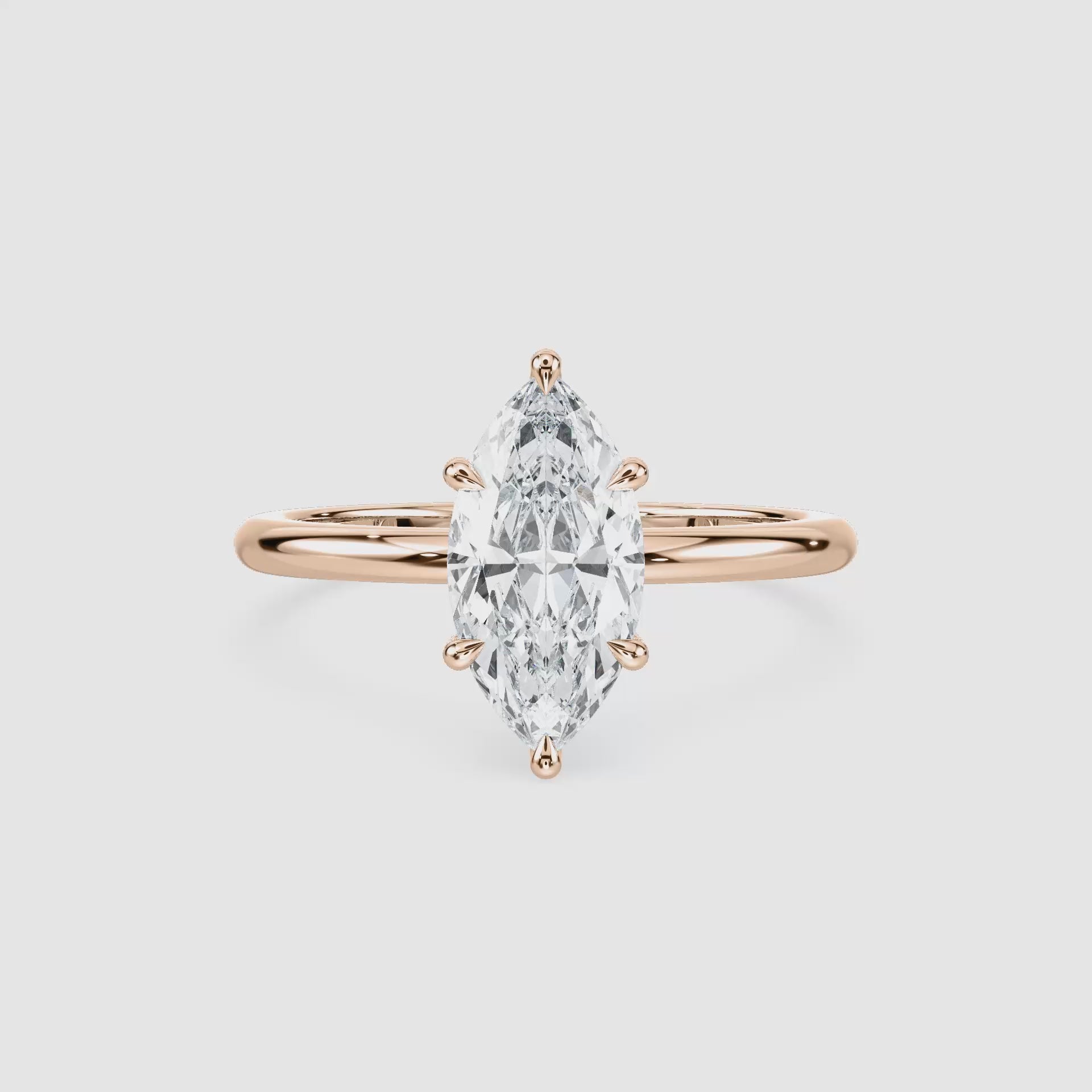 Video laden: Clara Solitaire Verlobungsring – Marquiseschliff – Roségold – Video