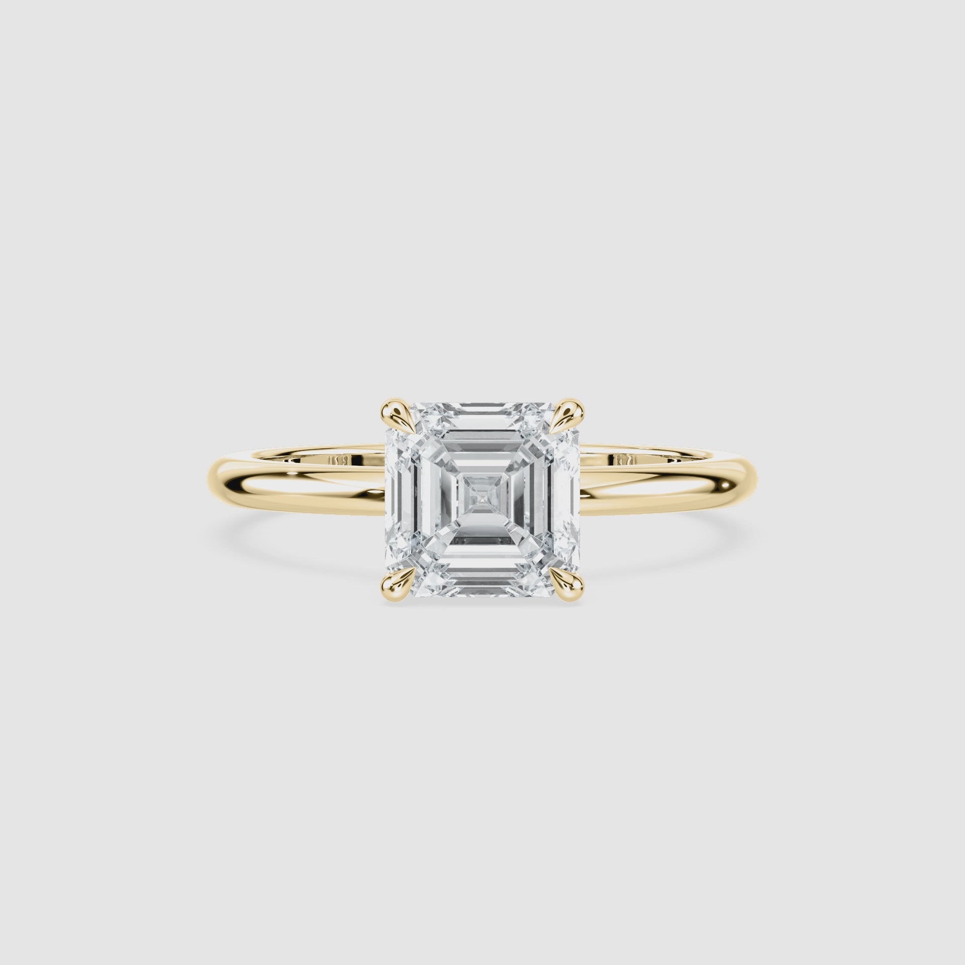 Video laden: Clara Solitaire Verlobungsring – Asscherschliff – Gelbgold – Video